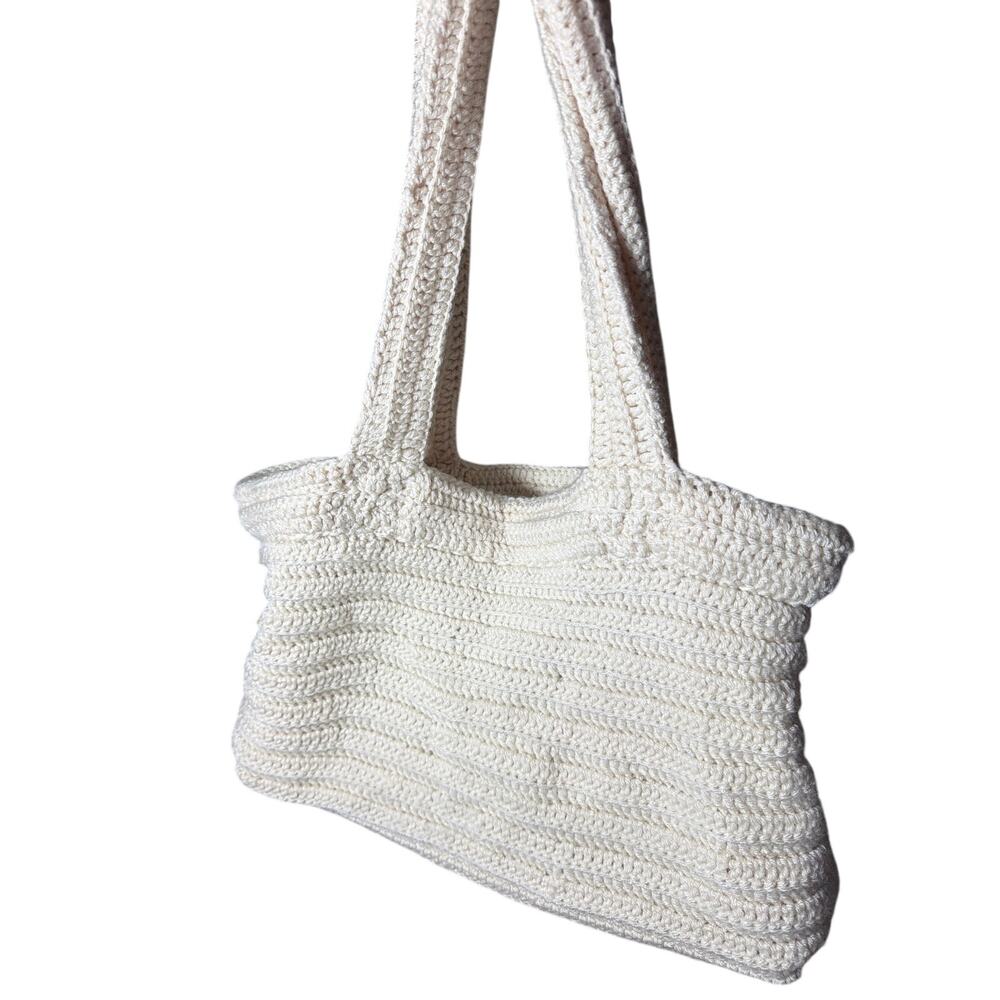 handmade knitted tote bag off-white chunky yarn soft thick textured design